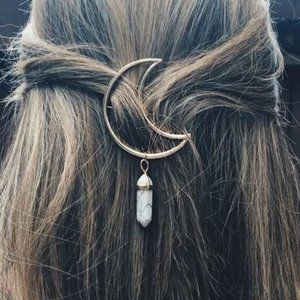 Leiothrix Moon Hair Clips Gorgeous Natural Stone Geometry Hair Accessories